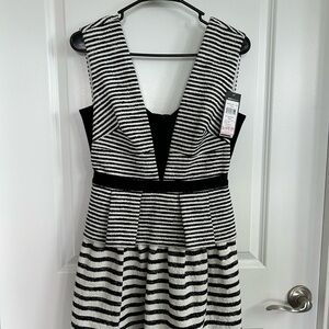 NWT BCBGMAXAZRIA Piper Striped Peplum V-Neck Dress Size 4